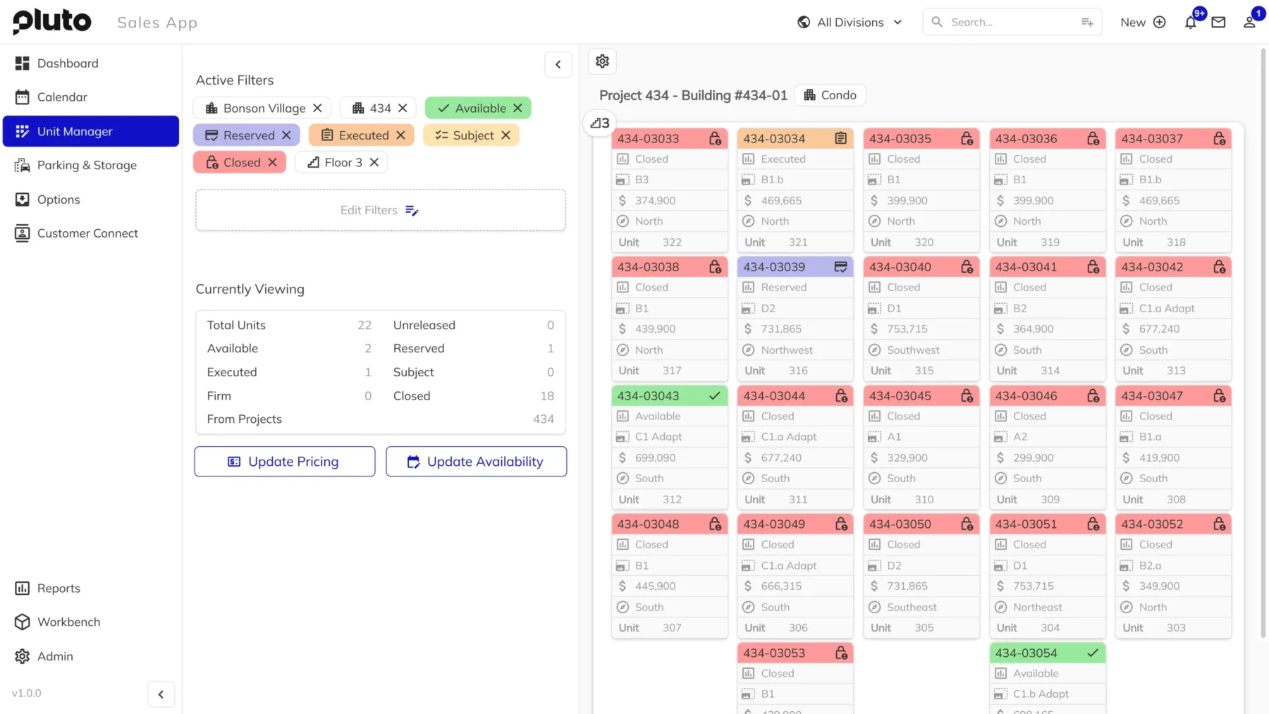 Pluto Sales App Filters